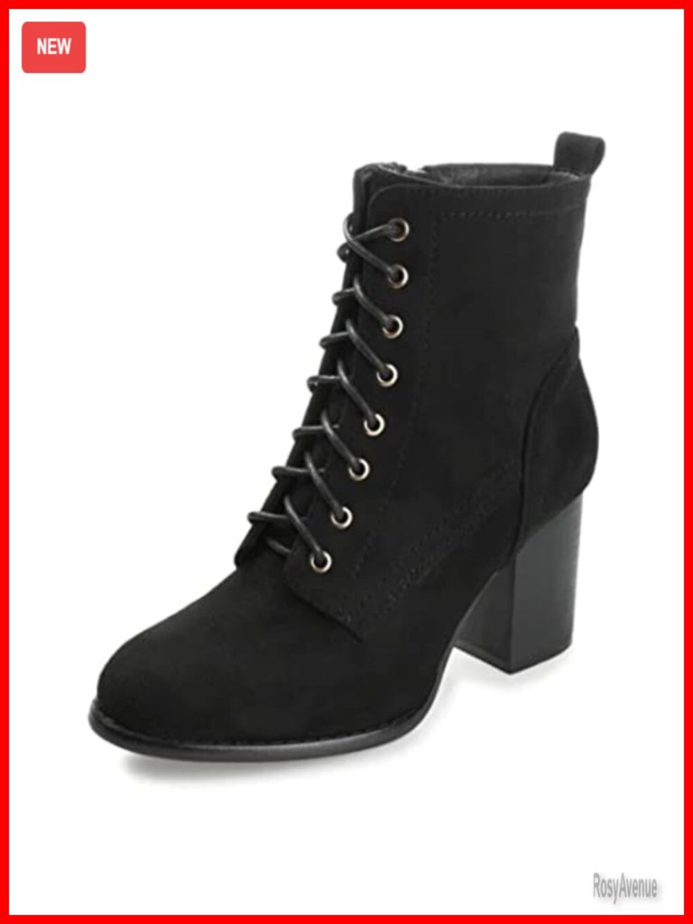 Faux Suede Lace Up Ankle Bootie Stacked Heel Round Toe Womens Boots
